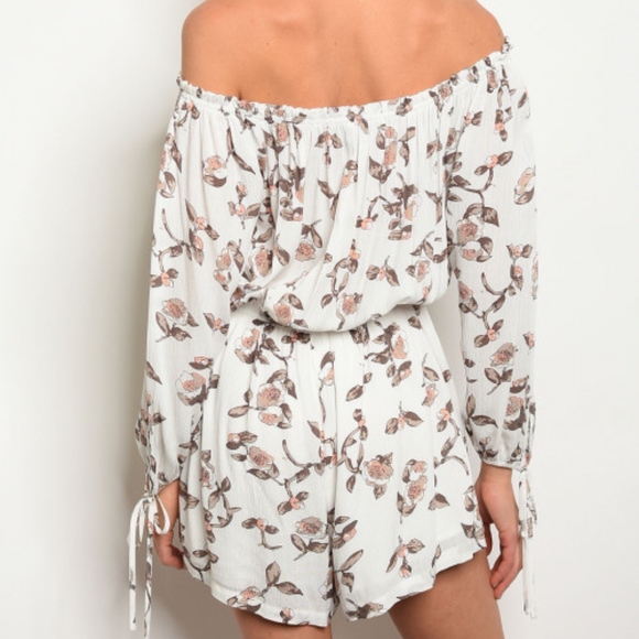 OFF SHOULDER FLORAL ROMPER IVORY - Picture 2 of 4